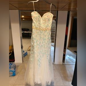 White and blue mermaid prom dress
